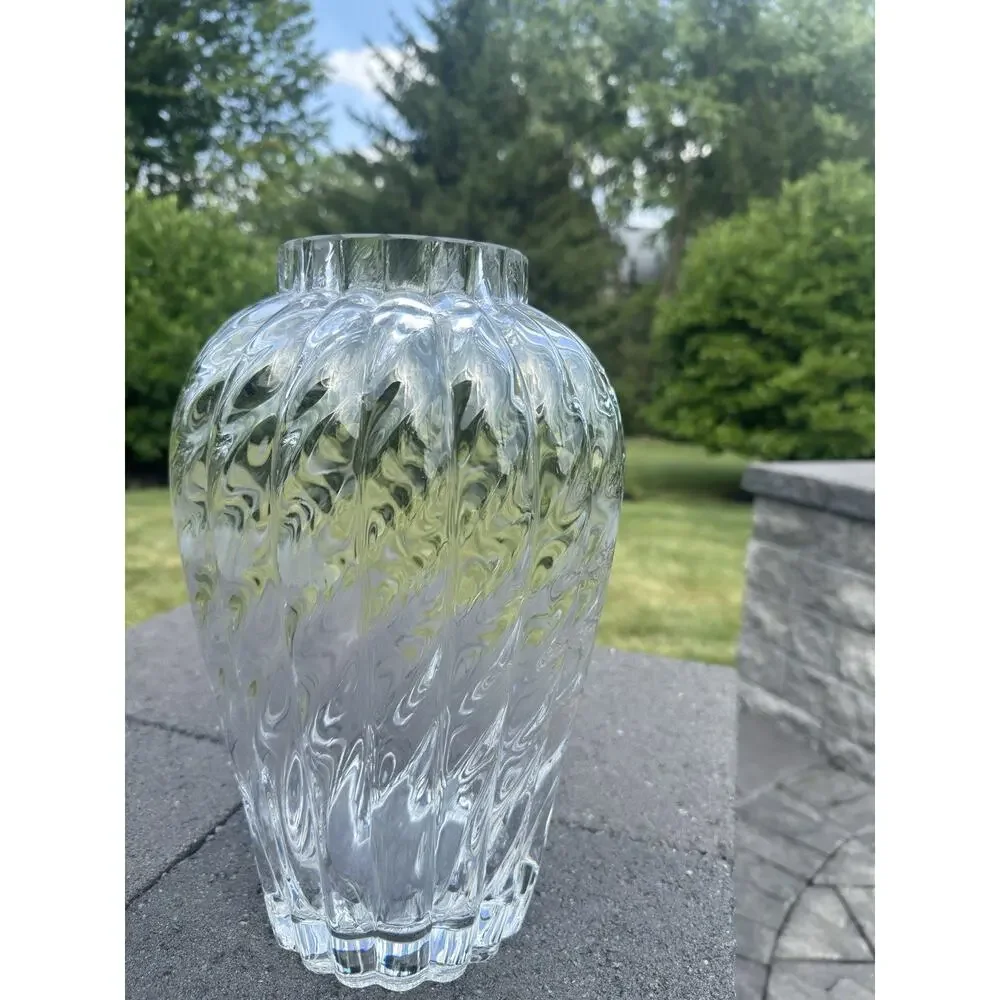 Vintage Tiffany & Co. 13 1/4” Oriental Flower Vase Clear Large Glass Optic Swirl